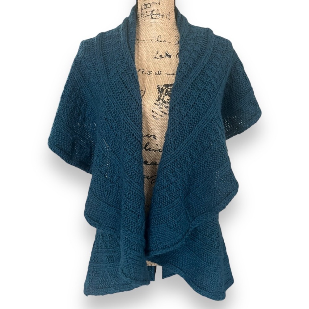 JOSEPH RIBKOFF Teal Knit Open Front Draped Cocoon Cardigan Shawl Wrap